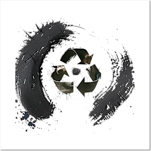 Earth Day: The Recycle Logo in the center of a Japanese Sumi Brush Enso (eternal circle) Posters and Art